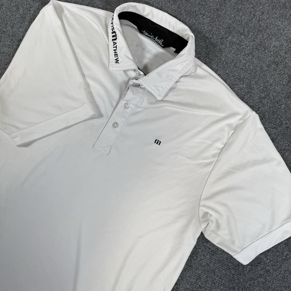 Travis Mathew Polo Shirt‎ Mens Large White PGA Tour Logo Golf Performance